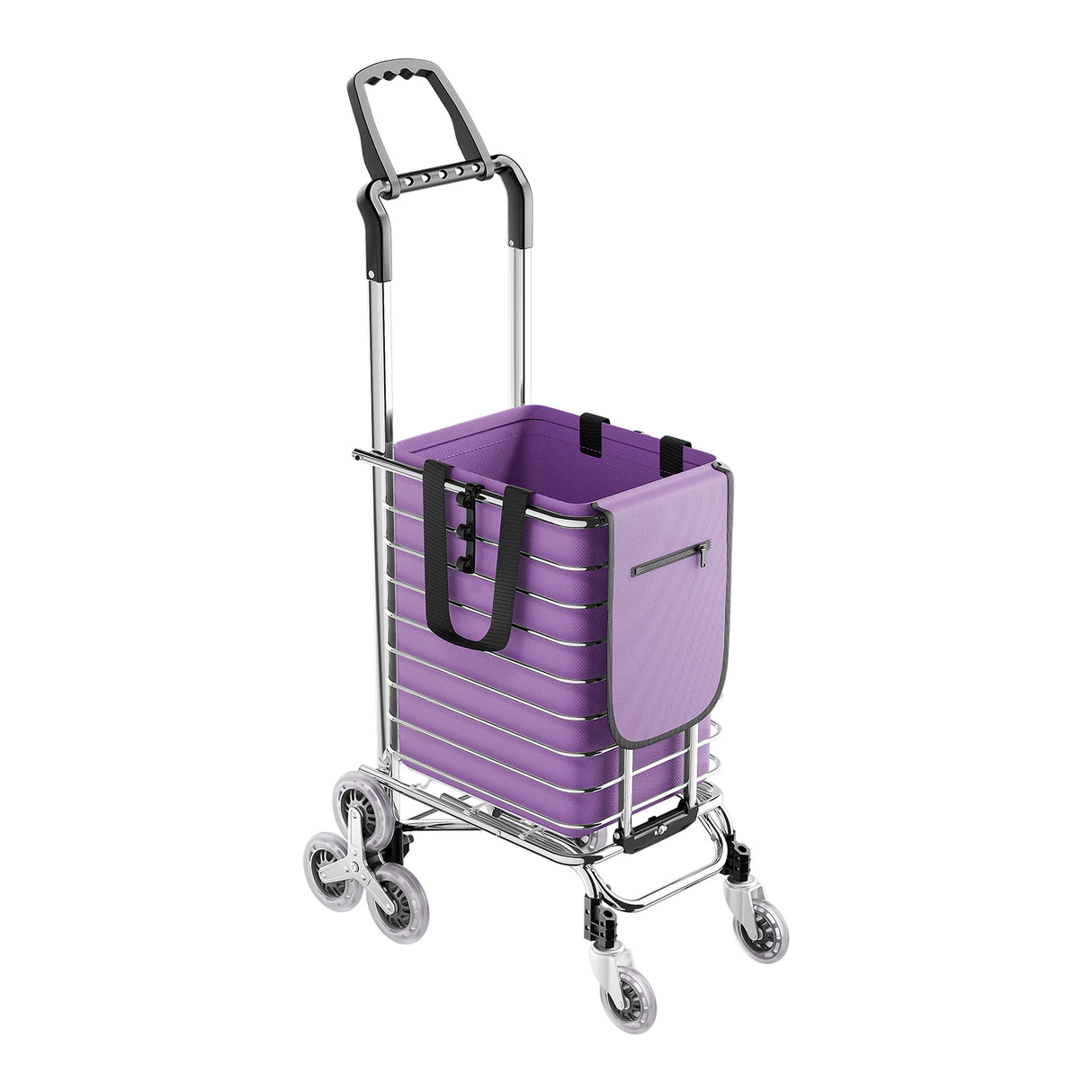 Foldable Shopping Cart with Wheels, 40kg Capacity Portable Grocery Trolley for Supermarket Market Travel Stair Climbing