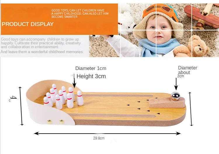 High-end small safe wooden children's educational innovation toys mini bowling set tabletop game wooden parent-child fun toys