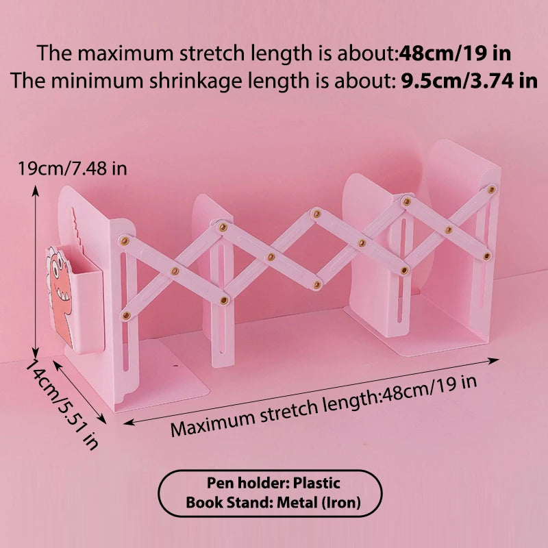 Adjustable Metal Bookends Desk Book Storage Stretch Book Holder With Pen Holder Office Supplies For Desktop Organization