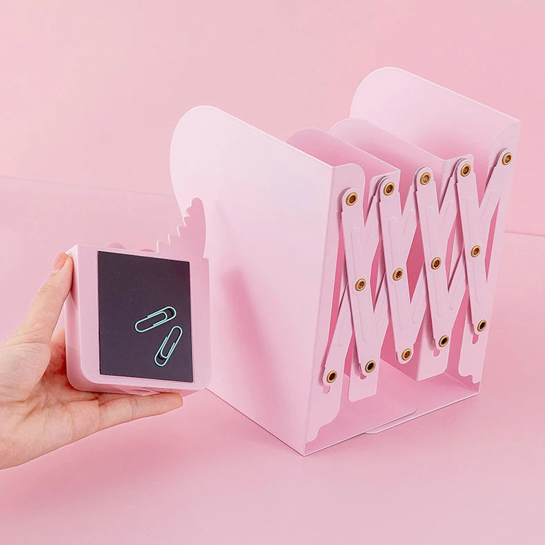 Adjustable Metal Bookends Desk Book Storage Stretch Book Holder With Pen Holder Office Supplies For Desktop Organization