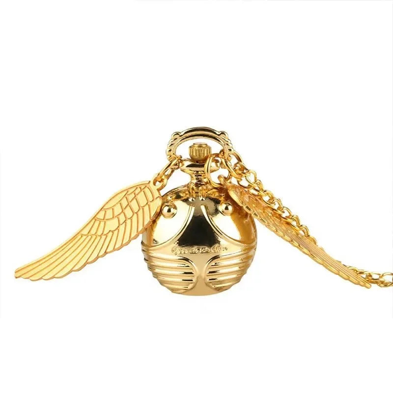 Harry Potter Peripheral Pocket Watch Necklace - Golden Snitch Retro Flip Lid Big Wings Pendant Commemorative Watch