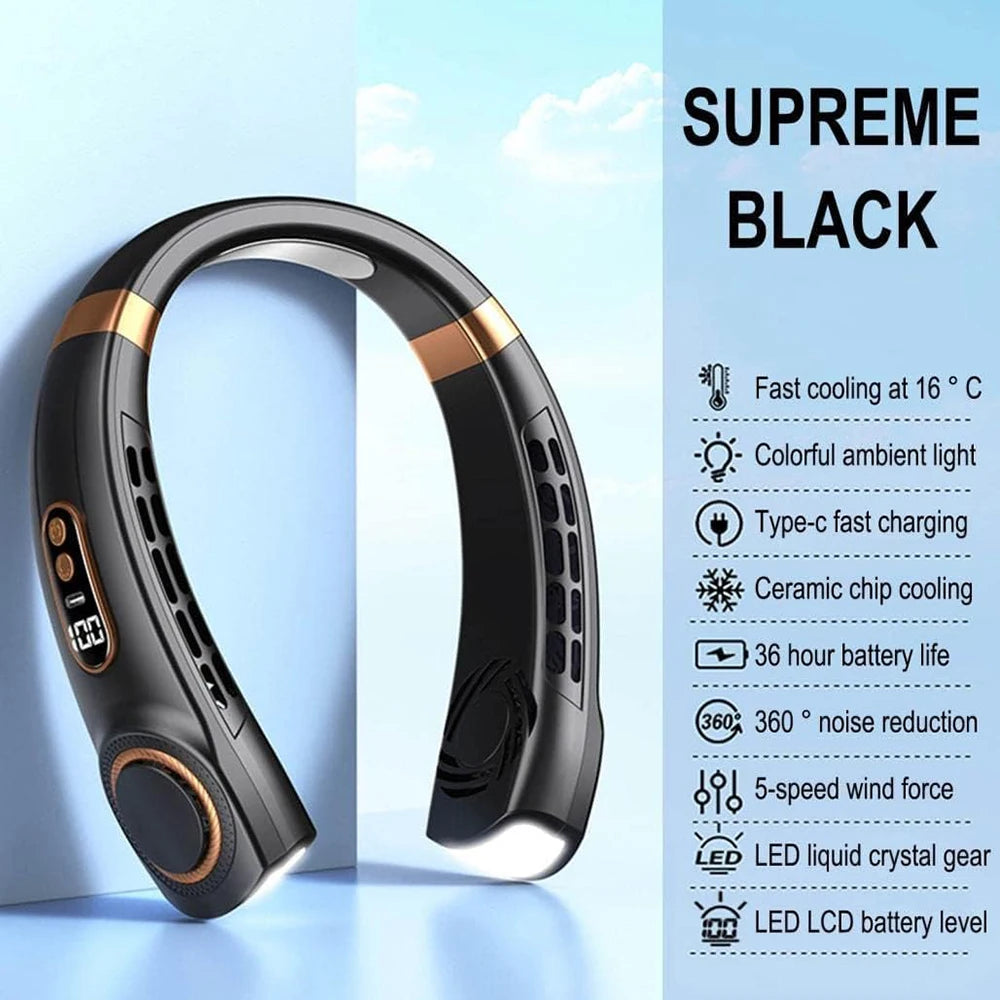 2025 Mini Hanging Neck Fan Portable Bladeless Neck Fan Air Cooler Digital Display Rechargeable Air Conditioner Neck Ventilator