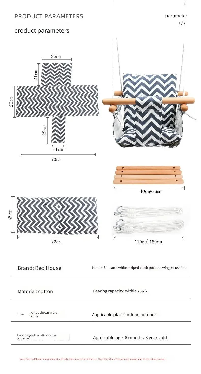 Baby Swing Seat Canvas Safe Swing Chair Indoor Outdoor Kindergarten Backyard Park Beach Basket Amusement Equipment Baby Toy