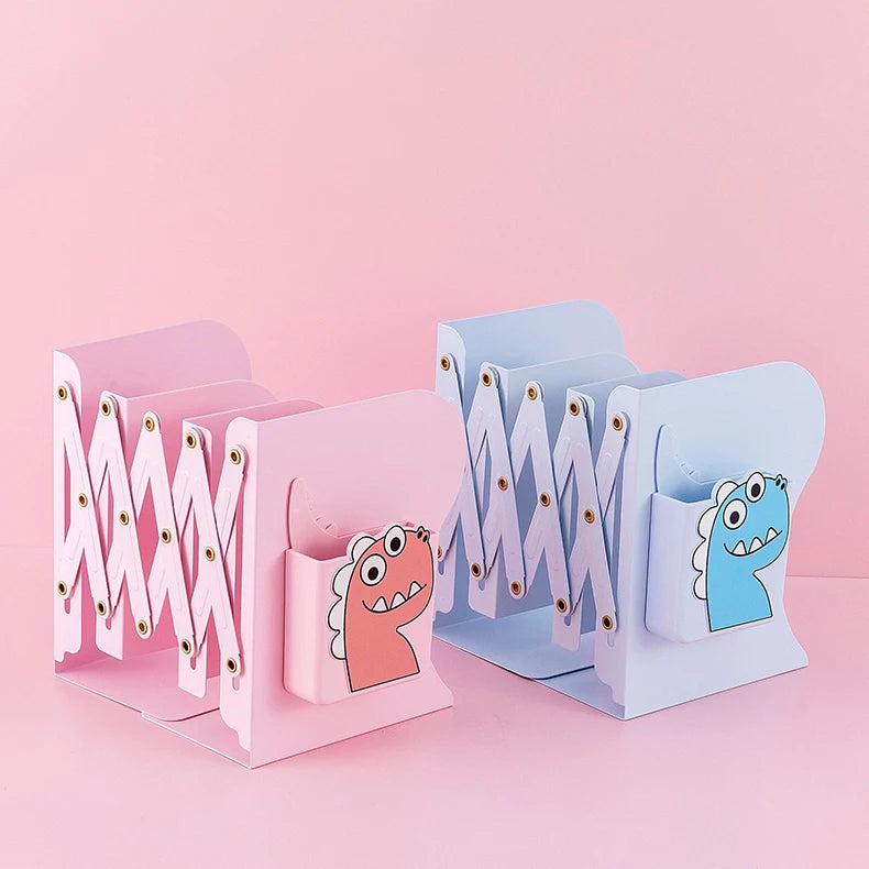 Adjustable Metal Bookends Desk Book Storage Stretch Book Holder With Pen Holder Office Supplies For Desktop Organization