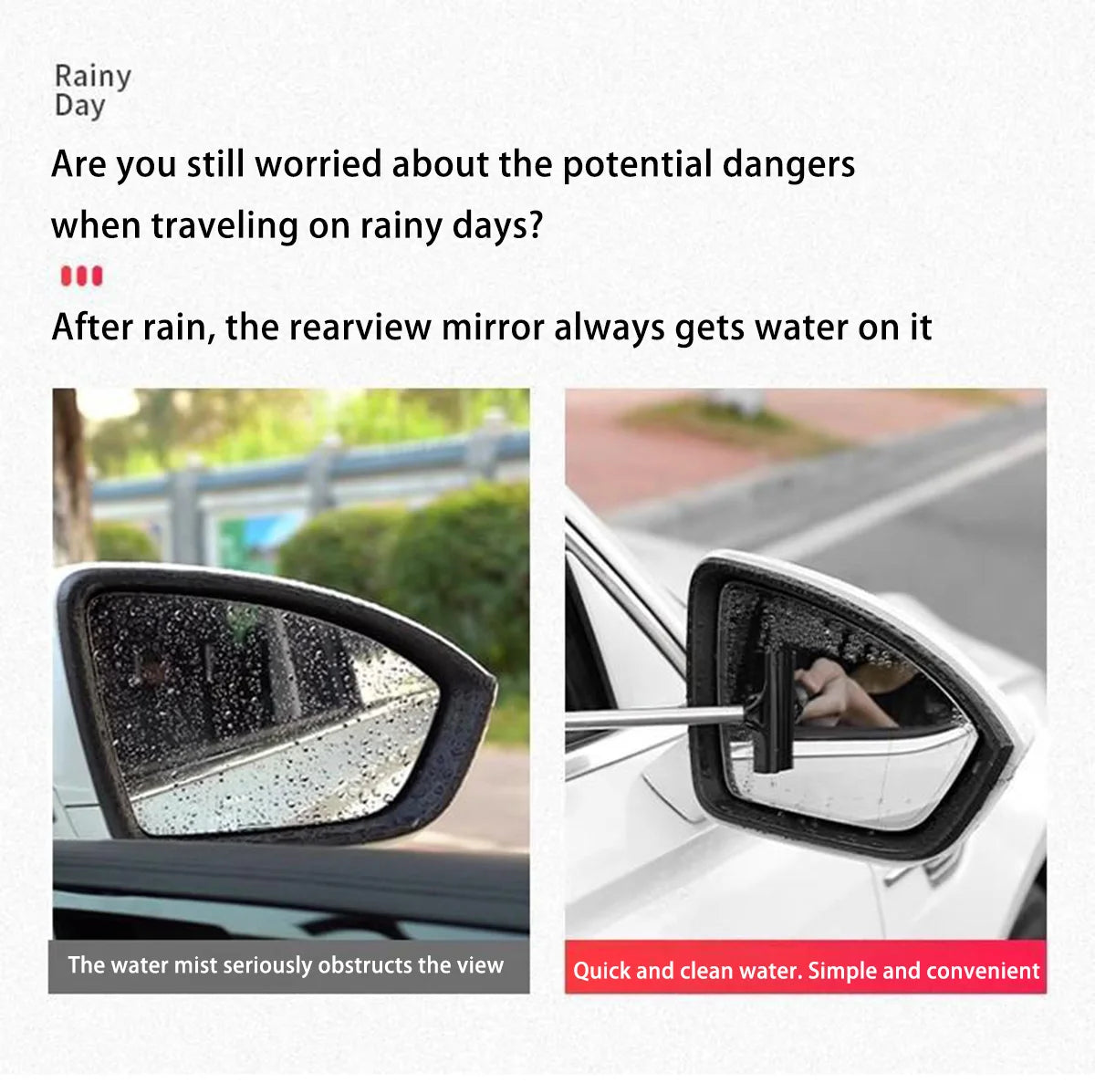 Car Rearview Mirror Wiper Telescopic Handle Durable Stainless Auto Glass Cleaning Tools Cleaning Brush
