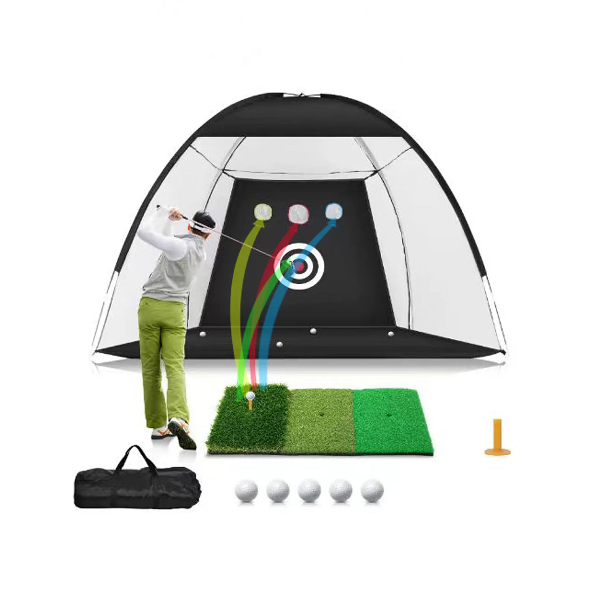 Golf Practice Tent Net 10x7ft Practice Net With Triturf Mat Golf Hitting Aid For Backyard Home Sports Equipment Chipping Swing