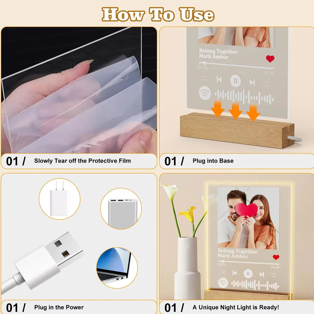 Customized Spotify Music Plaque Gifts For Anniversary Day Personalized Acrylic Photo Frame Lamp Custom Romantic Birthday Gifts