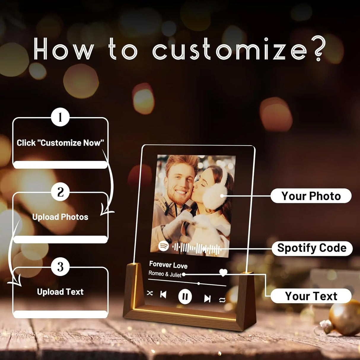 Customized Spotify Music Plaque Gifts For Anniversary Day Personalized Acrylic Photo Frame Lamp Custom Romantic Birthday Gifts