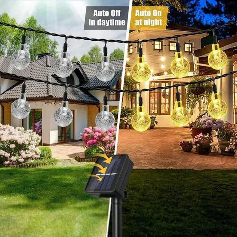 Solar String Lights Outdoor Crystal Fairy Light Chritmas Garland 8 Modes Waterproof Patio Light for Garden Party Decor