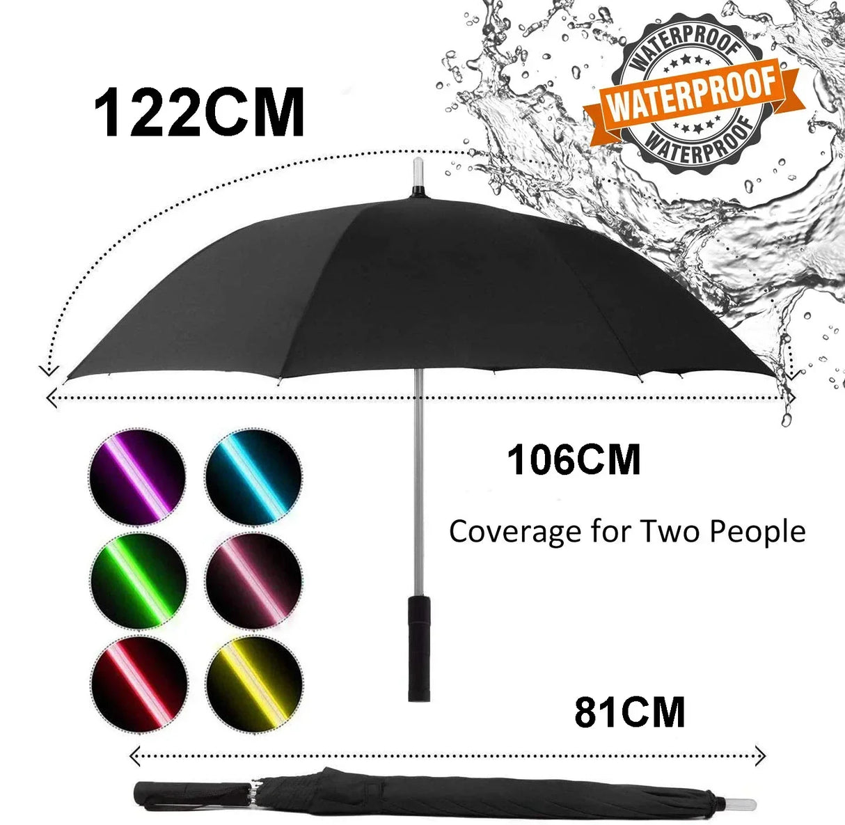 LED Light Up Umbrellas with Flashlight Handle, Clear, Black, Gray, Red
