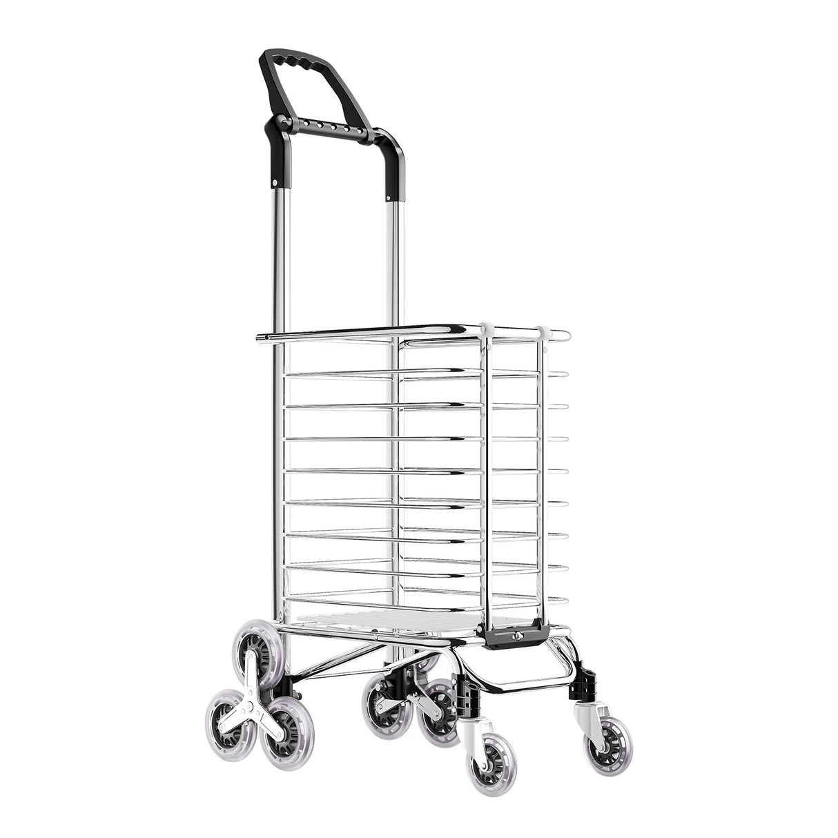 Foldable Shopping Cart with Wheels, 40kg Capacity Portable Grocery Trolley for Supermarket Market Travel Stair Climbing