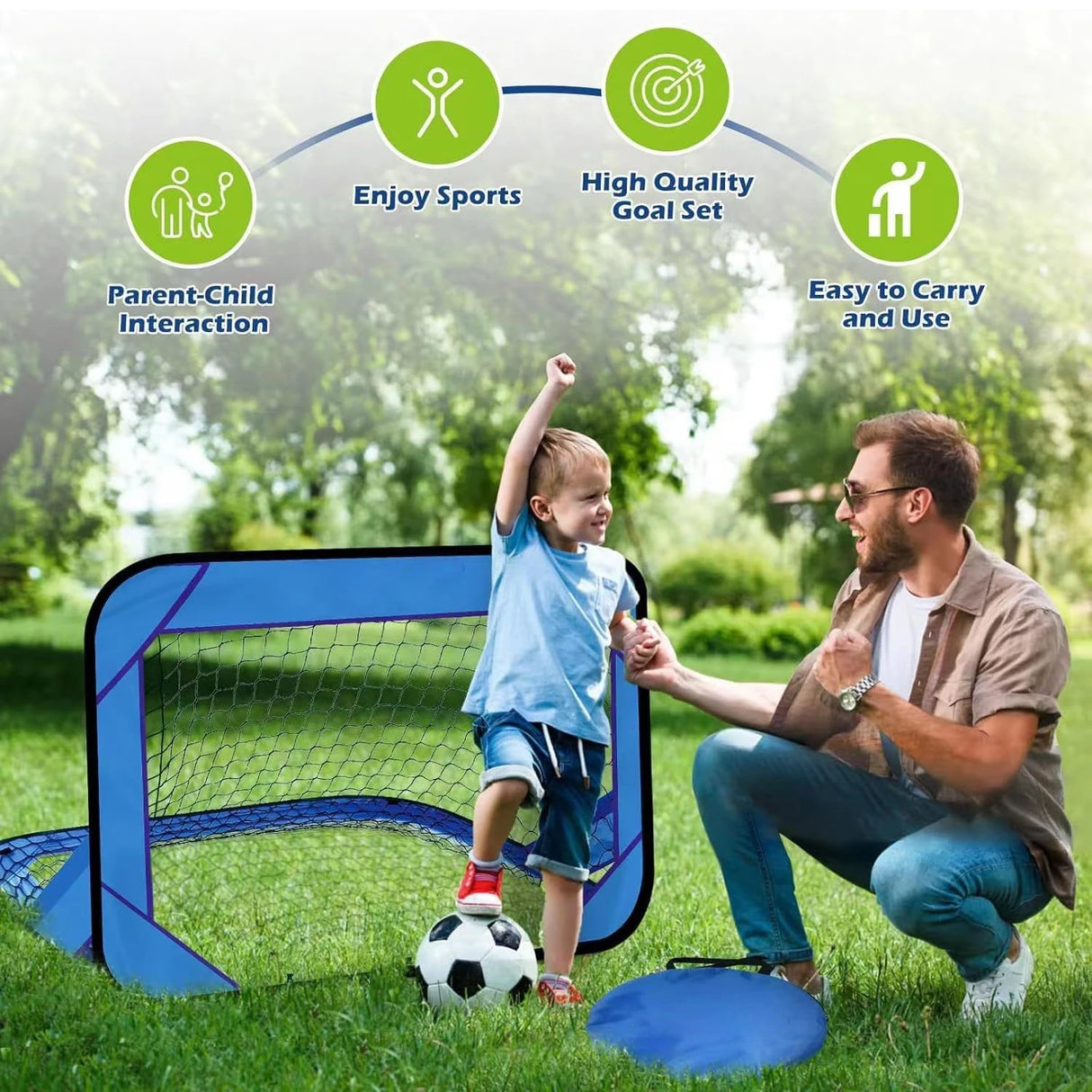 4 Modes Pop Up Kids Soccer Goal Net 4 in 1 Foldable Football Goal Indoor Outdoor for Improving Passing and Shooting Accuracy