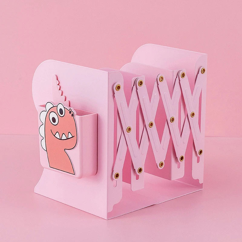 Adjustable Metal Bookends Desk Book Storage Stretch Book Holder With Pen Holder Office Supplies For Desktop Organization