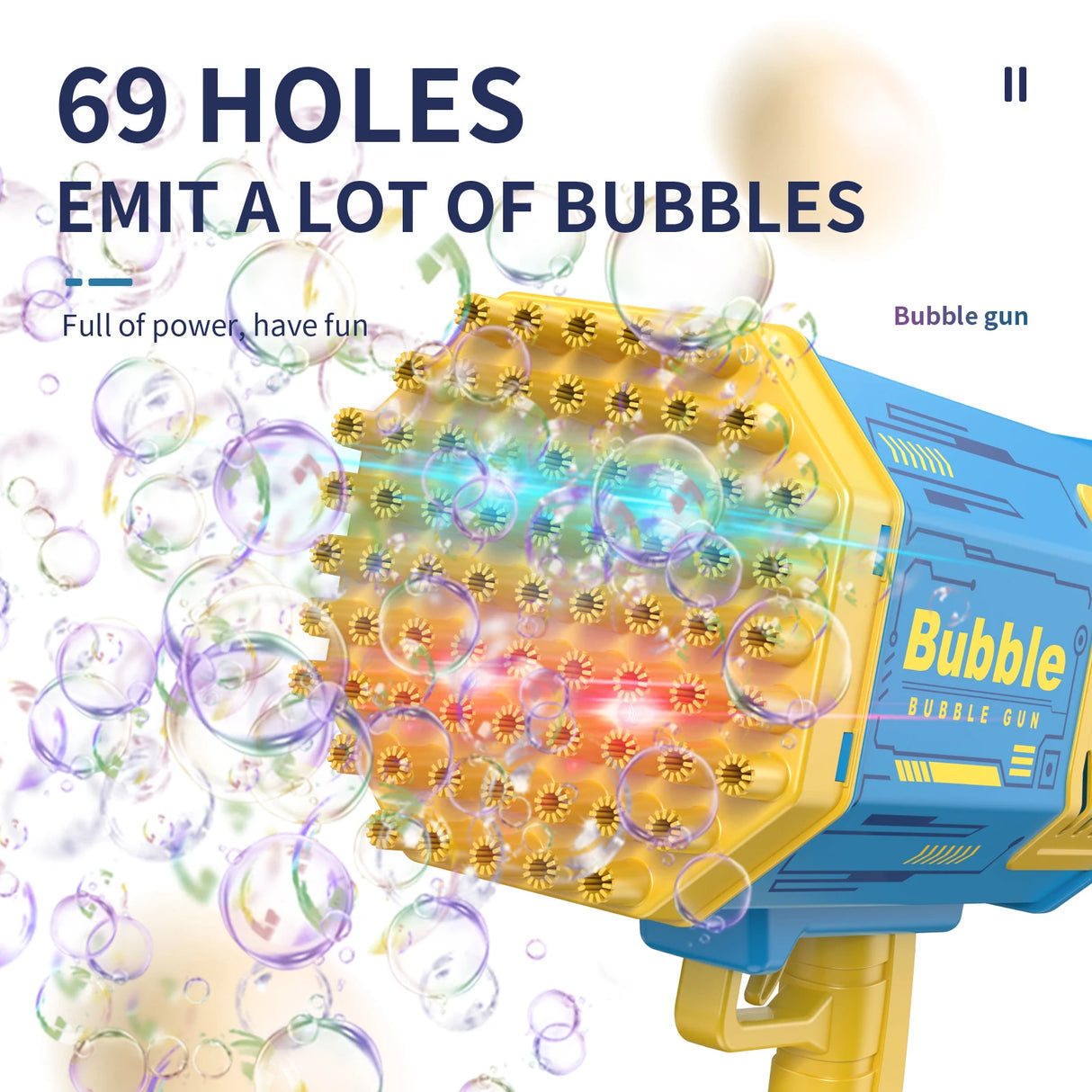 Bubble Gun Bubble Machine Without Solution - 69 Holes Blaster for Kids Outdoor Summer Toy, Party Favors - Bubble Maker Blowers