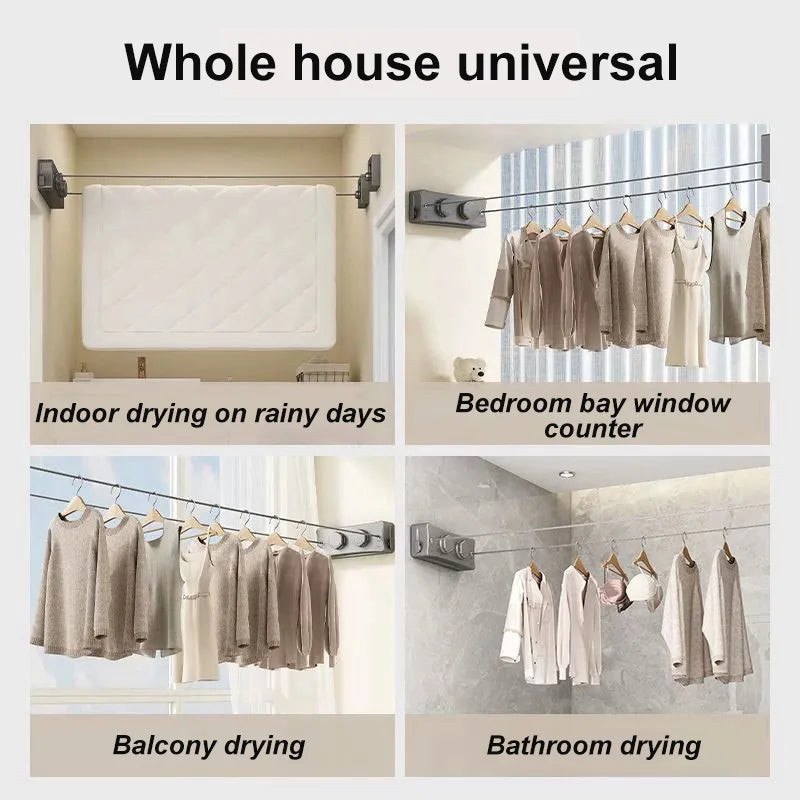 Non perforated invisible retractable drying rope for hanging clothes on the balcony and shrinking drying racks in the bathroom