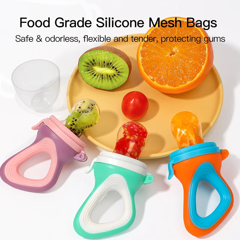 Infant Baby Food Fruit & Vegetable Pacifier, Baby Feeder with Medium Mesh Bag Food Grade Liquid Silicone Yummy Nourishment Feeding