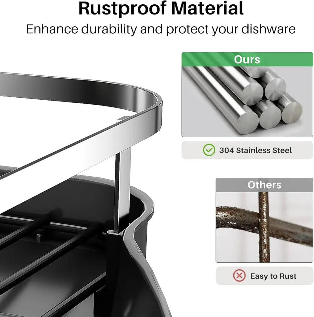 Dish Drying Rack, Expandable Dish Rack for Kitchen Counter, Stainless Steel Dish Drainer with Drainboard Set