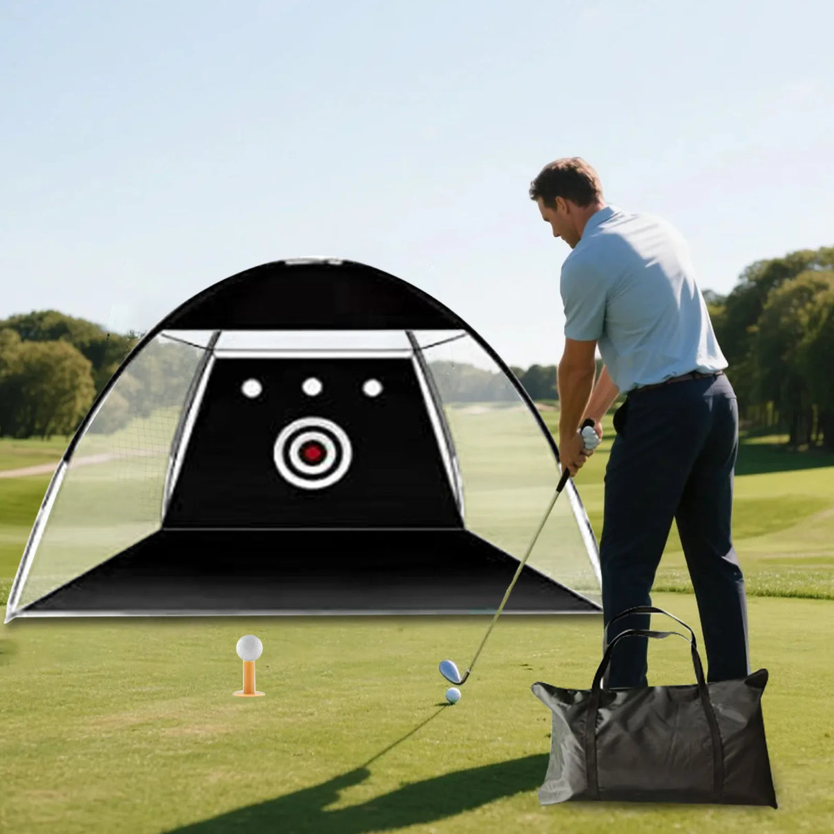 Golf Practice Tent Net 10x7ft Practice Net With Triturf Mat Golf Hitting Aid For Backyard Home Sports Equipment Chipping Swing