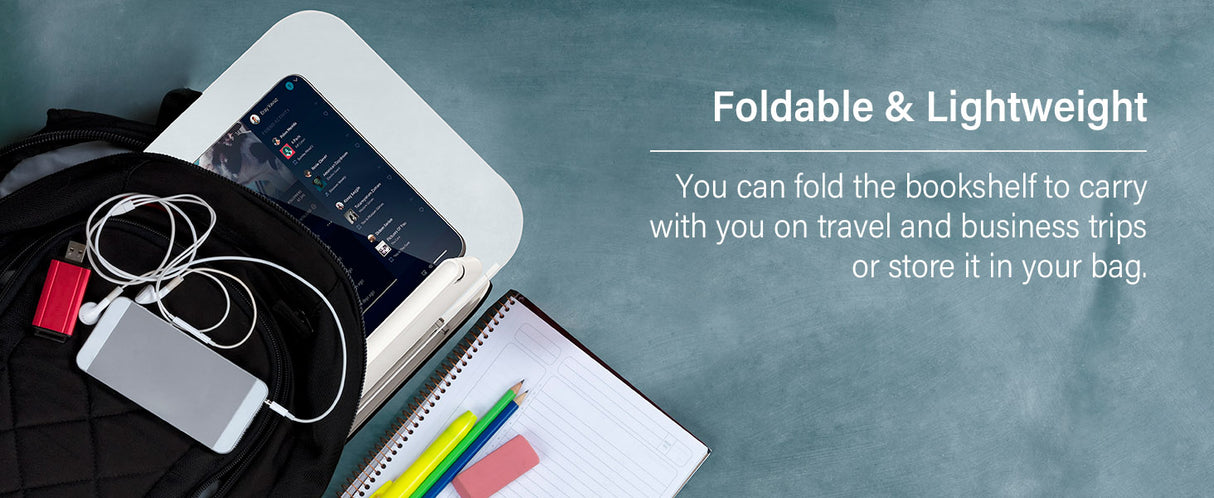 Book Stand for Reading, Adjustable Book Holder with 360° Swivel Base Foldable Stand Recipe Book Holder with Elastic Page Clips