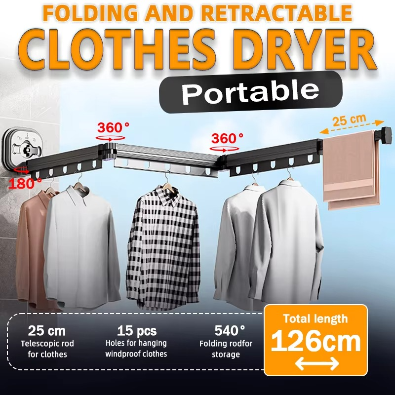 Retractable Cloth Drying Rack Collapsible Cloth Hanger Aluminum Wall Mount Indoor Space Saving Home Laundry Drying rack