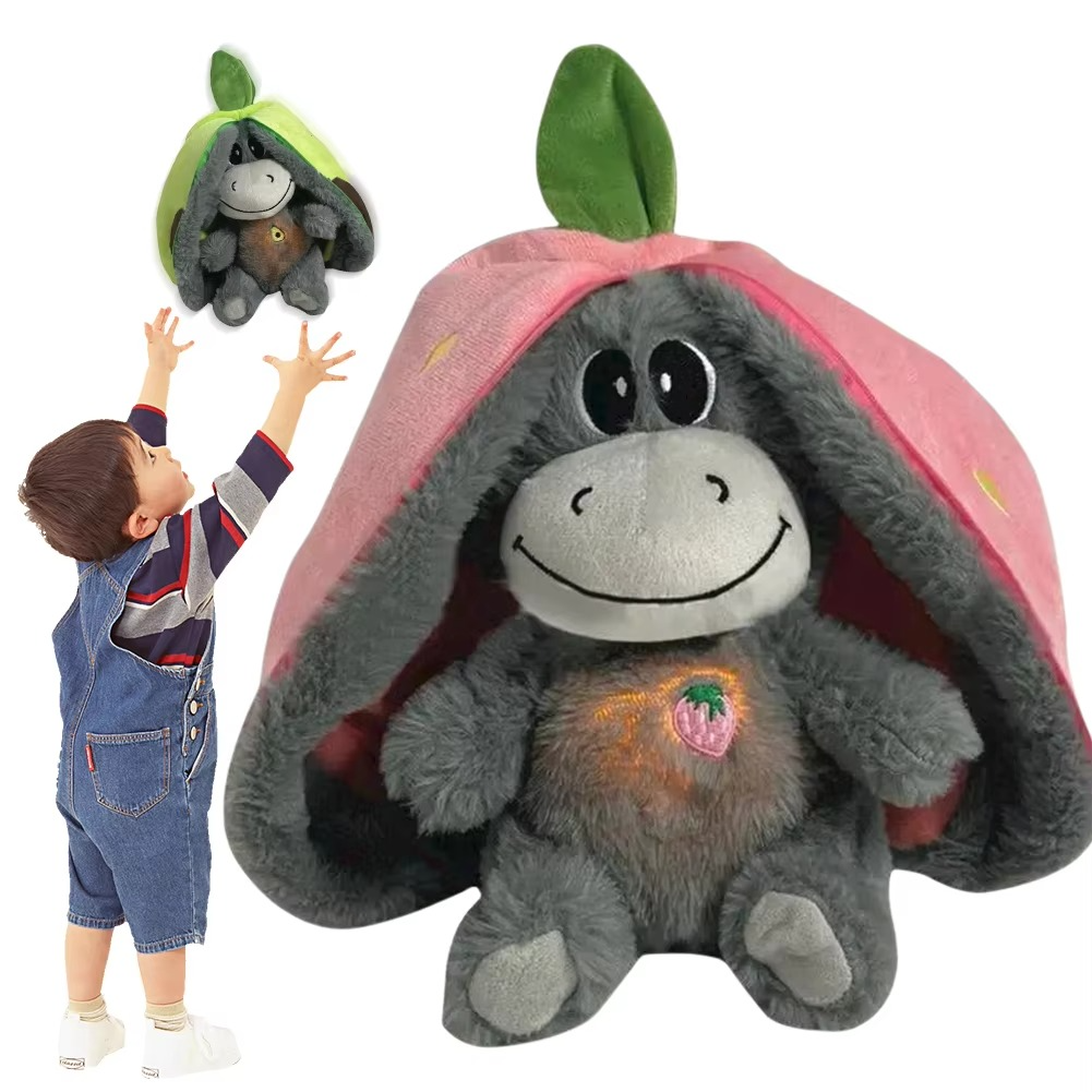 Baby Plush Doll Breathing Donkey Soothing Sleep Playmate for Kids Music Sleeping Companion Sound Light Doll Toy Gifts for Newbor