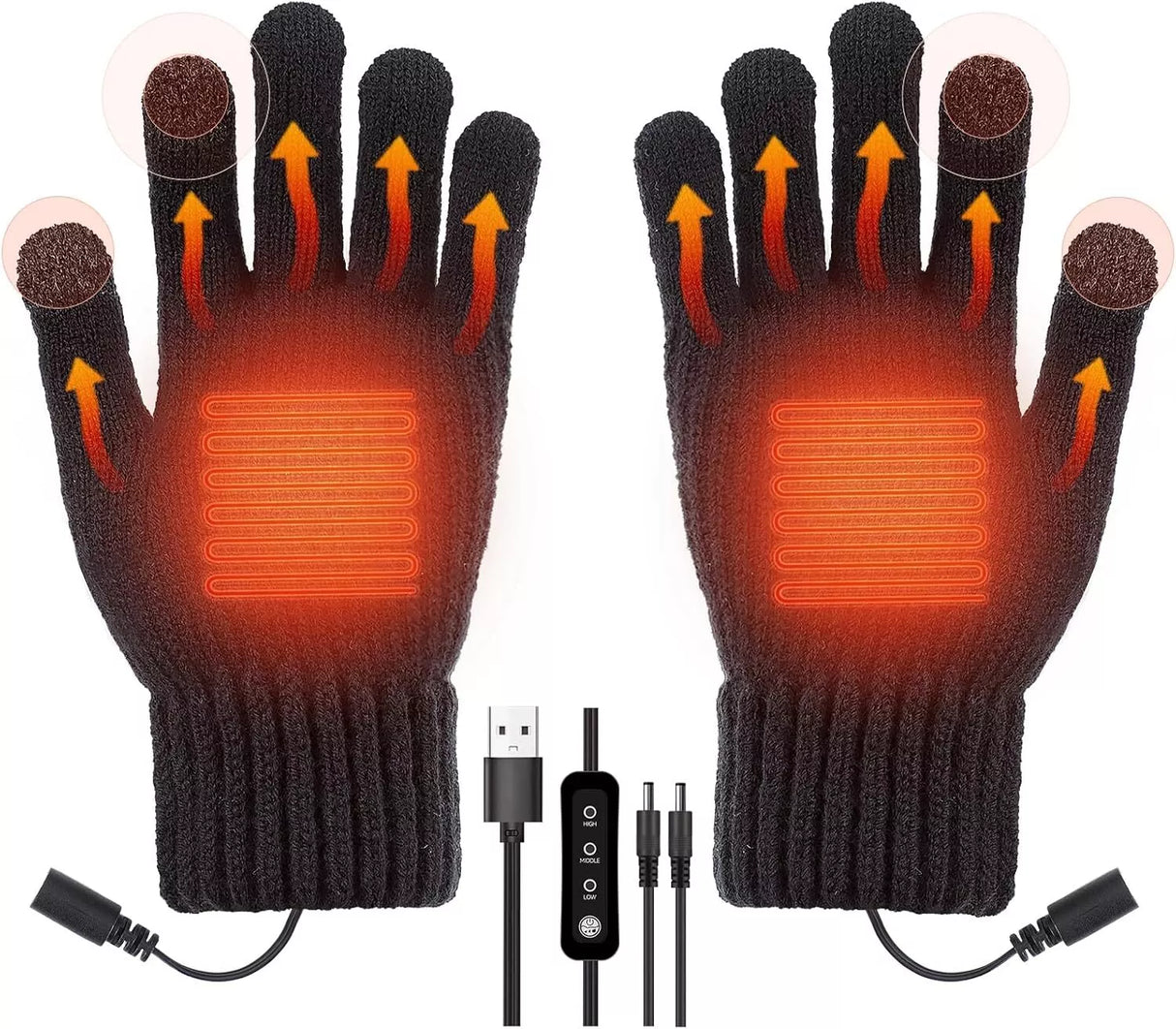 Electric Heated Gloves USB Rechargeable Touch Screen Warm Thermal Gloves Winter