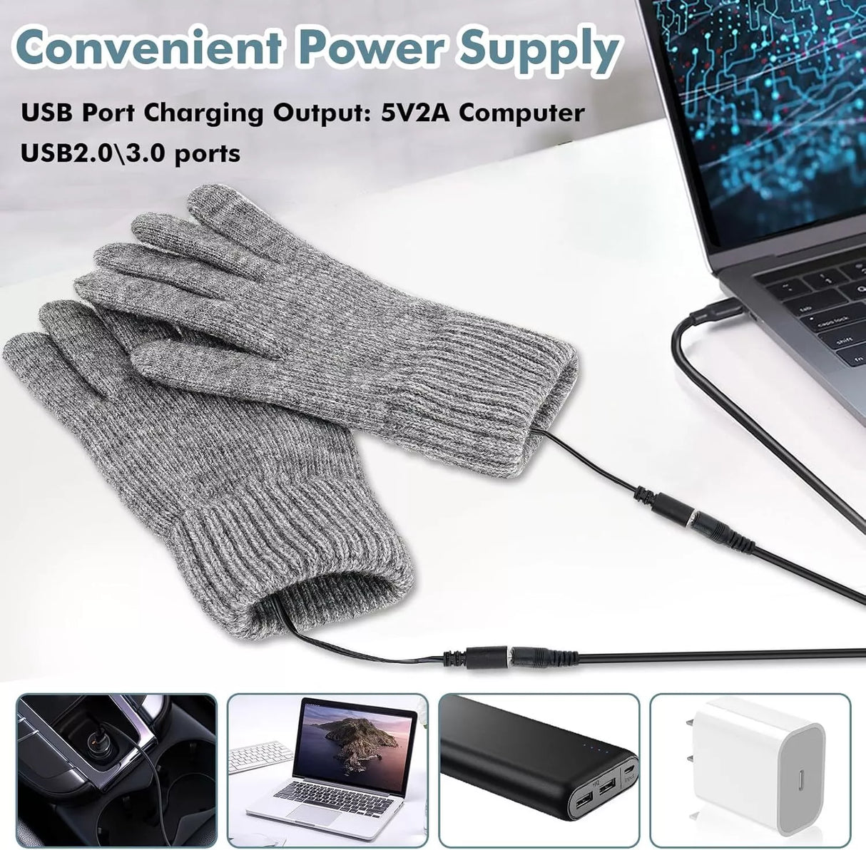 Electric Heated Gloves USB Rechargeable Touch Screen Warm Thermal Gloves Winter