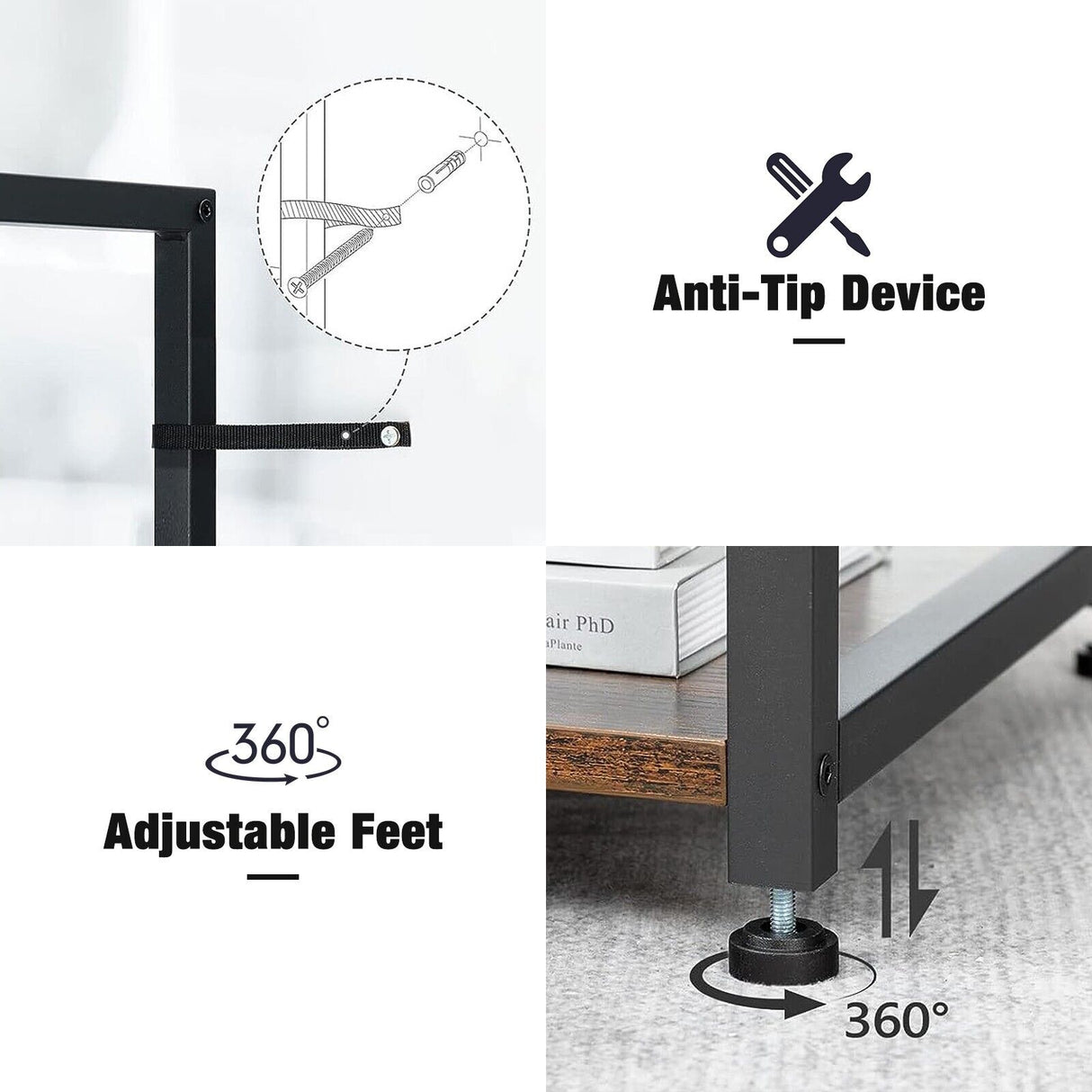 4 Tier Wooden Metal Desk Printer Stand Laptop with wheels Shelves Frame Storage