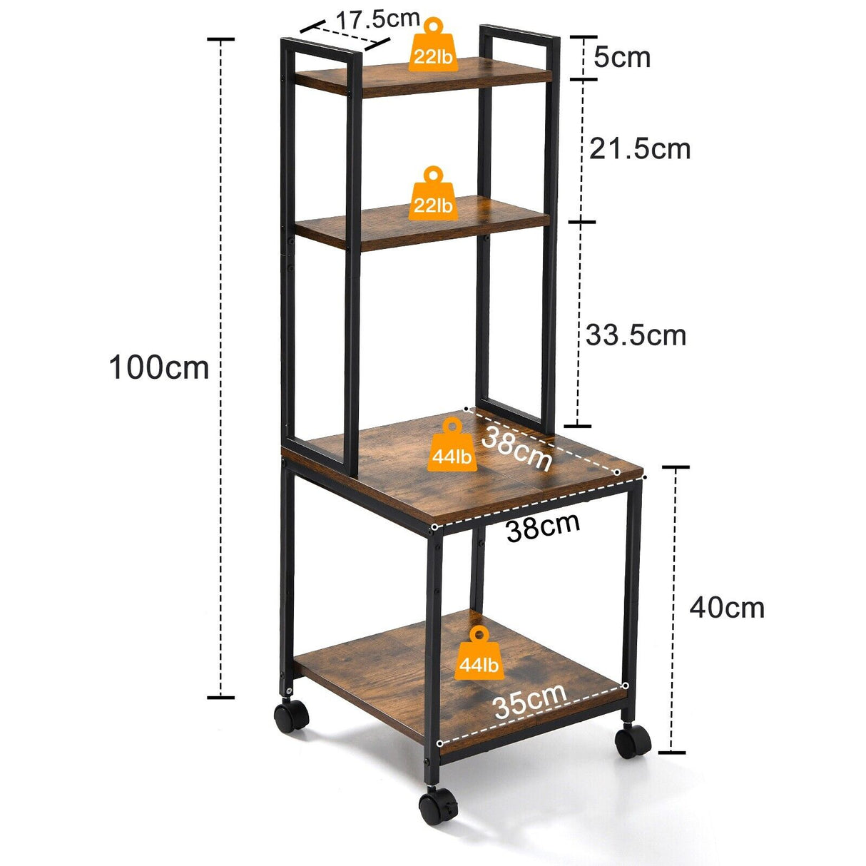 4 Tier Wooden Metal Desk Printer Stand Laptop with wheels Shelves Frame Storage