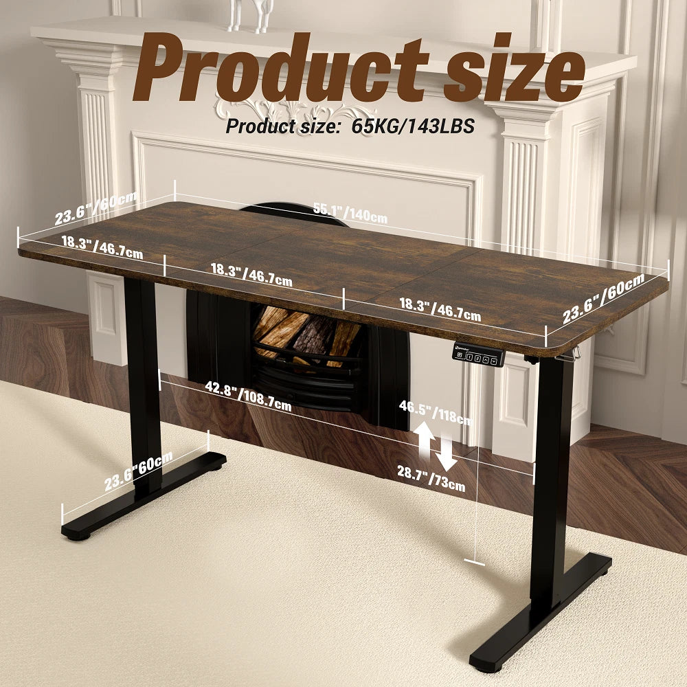 Electric Standing Desk Adjustable Sit Stand Computer Desk Walnut 140cm