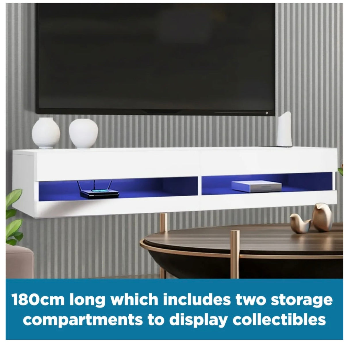 180cm Floating TV Stand Cabinet Wall Mounted Entertainment Unit with LED Lights