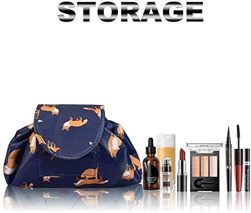 Portable Lazy Drawstring Makeup Bag Travel Cosmetic Bag Pouch Toiletry Organizer Waterproof Large for Women and Girls (Gold Fox)