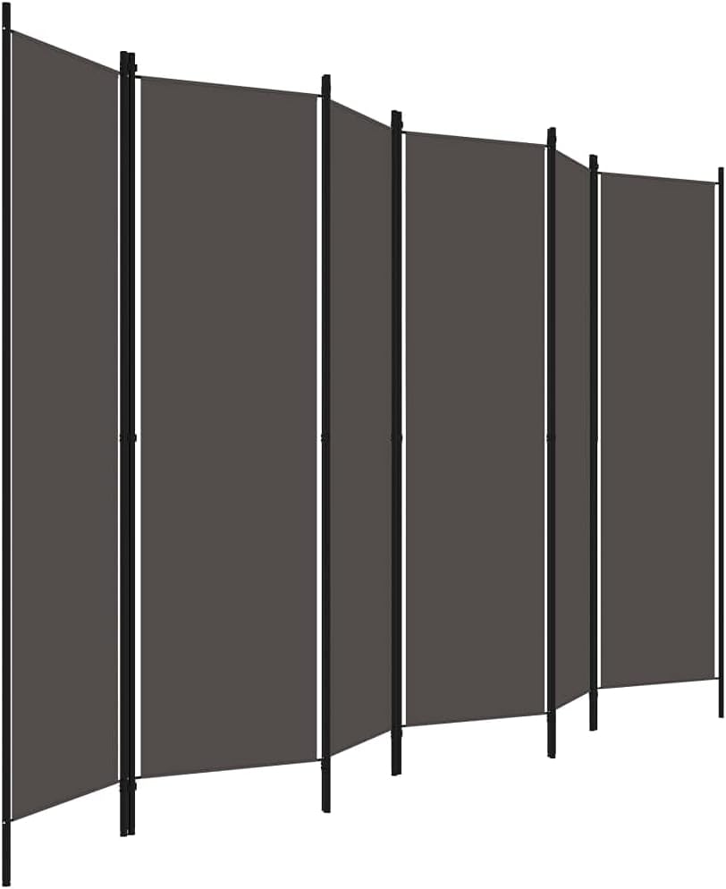 Freestanding 6-Panel Room Divider in Anthracite - Industrial, Modern Style Fabric Screen with Powder-Coated Iron Frame - 300x180 cm