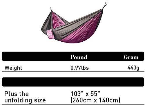 Road Hammock Single Camping Portable Parachute Hammock for Outdoor Hiking Travel Backpacking - 210D Nylon Taffeta Hammock Swing - Support 400lbs - 660lbs Ropes Carabiners Included