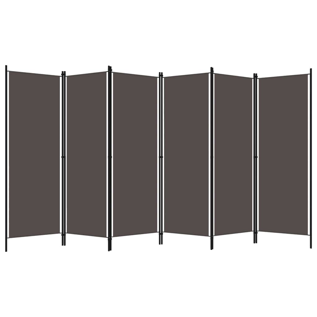 Freestanding 6-Panel Room Divider in Anthracite - Industrial, Modern Style Fabric Screen with Powder-Coated Iron Frame - 300x180 cm