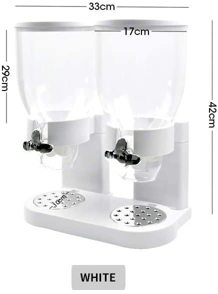 Double Cereal Dispenser Dry Food Storage Container Dispense Machine White White