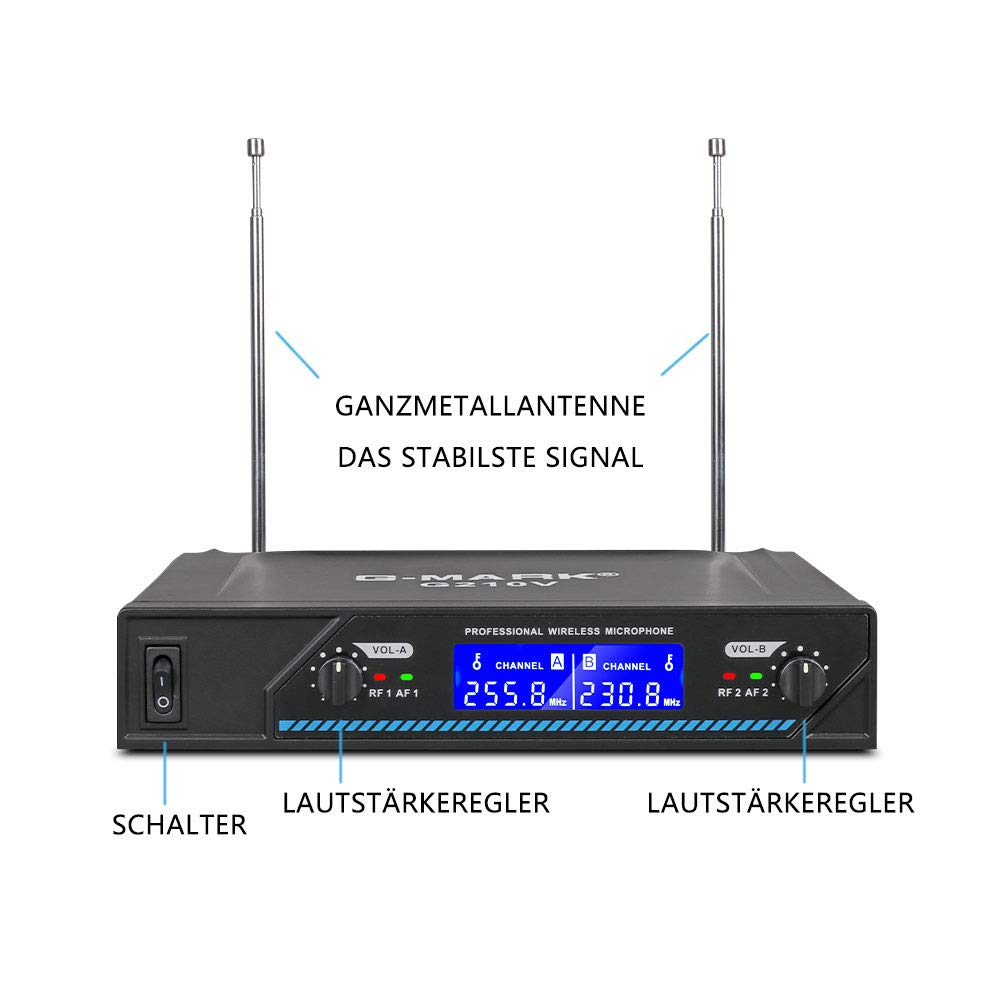 G-MARK G210V Wireless Microphone Set Wireless Microphone Professional 2 Channel Karaoke Microphone for Party Singing in The Church