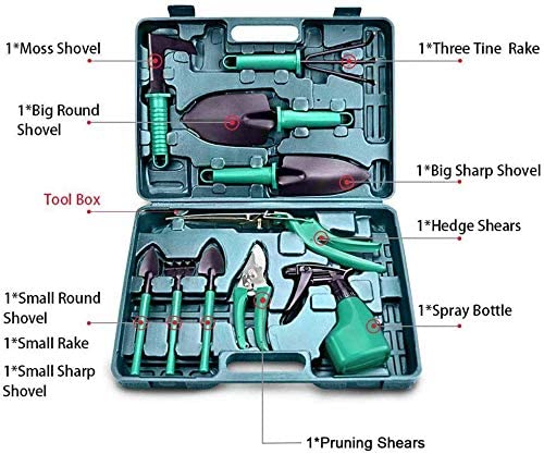 Garden Tools Set,10 Piece Gardening Gifts Stainless Stee Garden Tool Set with Storage case with Garden Trowel Pruners ,Rake, Shovel, Trowel, Sprayer, and More -Garden Gifts for Men & Women