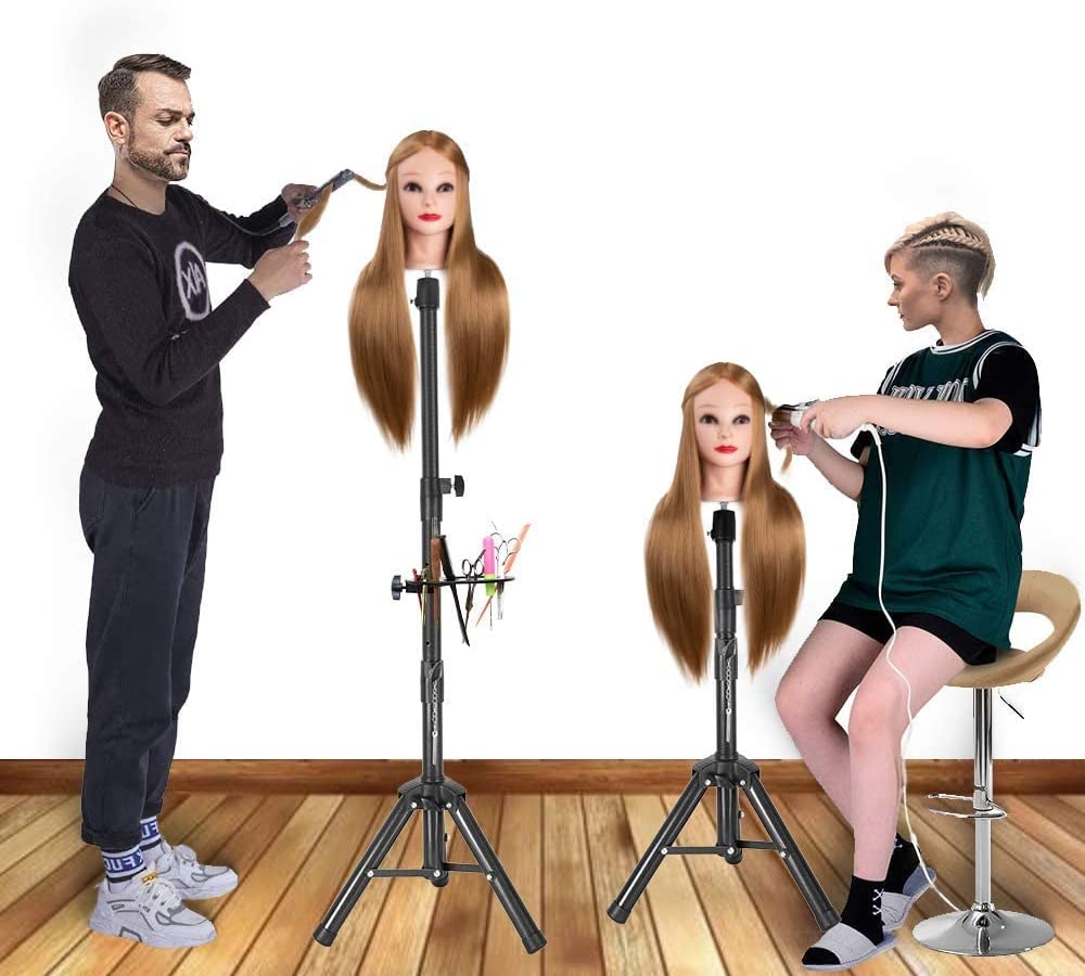 Wig Stand Tripod Mannequin Head Stand Heavy Duty Wig Stand Tripod Cosmetology Mannequin Wig Stand for Styling(Black Tripod With Tray,Maximum Height 55 Inches,Mannequin Head Not Included)