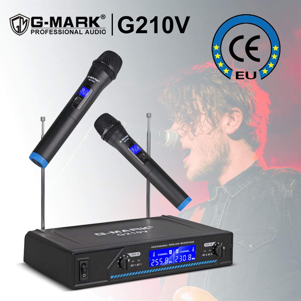 G-MARK G210V Wireless Microphone Set Wireless Microphone Professional 2 Channel Karaoke Microphone for Party Singing in The Church