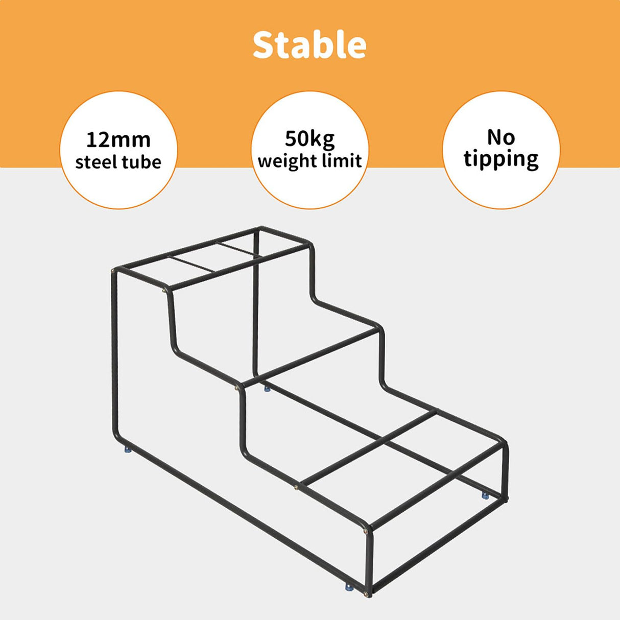 Pet Ramp 3 Steps, Portable Dog Step Stair for High Bed, Couch, Sofa, Pet Stairs Metal Frame with Removable Cover Washable, Indoor Outdoor Pet Car Ramp for Dogs & Cats Grey,