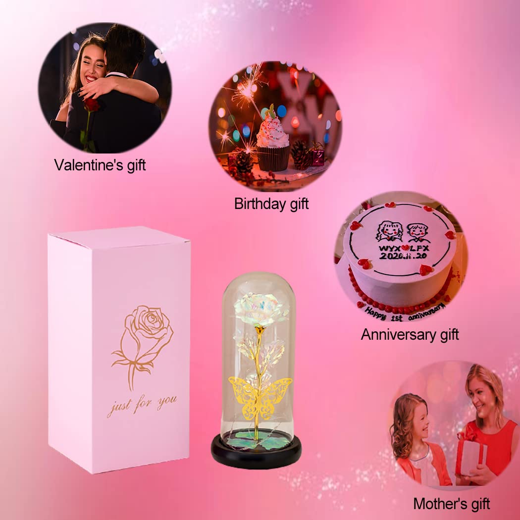 Glass Preserved Eternal Rose, Birthday Gifts for Women, Artificial Colorful Rose with Led Light, Beauty and The Beast Dome, Mother's Day Birthday Gifts from Daughter (Red)