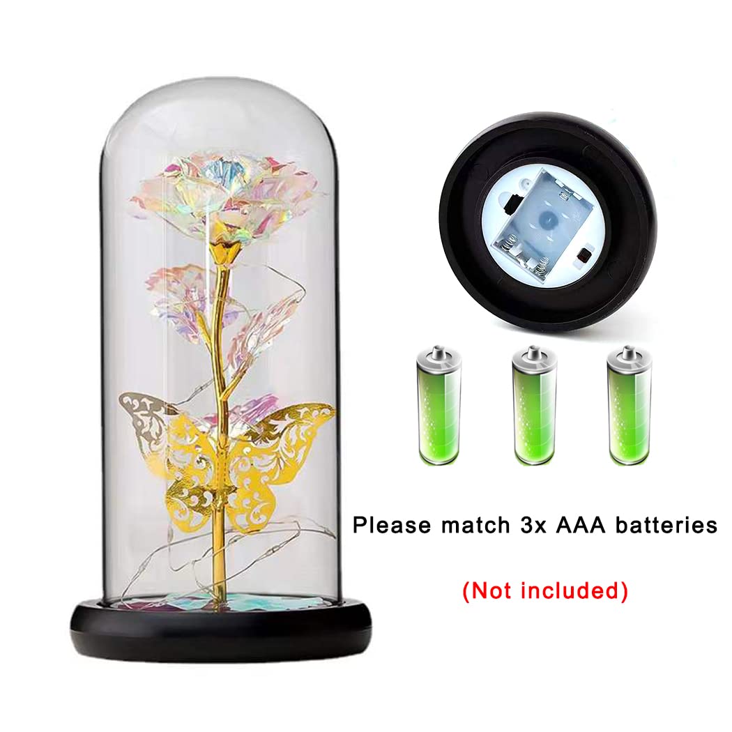 Glass Preserved Eternal Rose, Birthday Gifts for Women, Artificial Colorful Rose with Led Light, Beauty and The Beast Dome, Mother's Day Birthday Gifts from Daughter (Red)