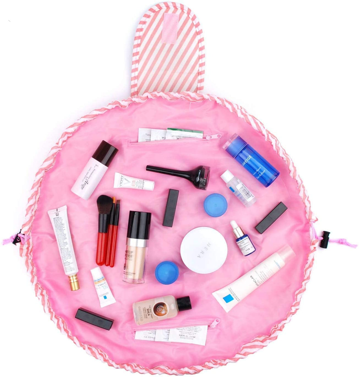 Portable Lazy Drawstring Makeup Bag (Pink Stripe)