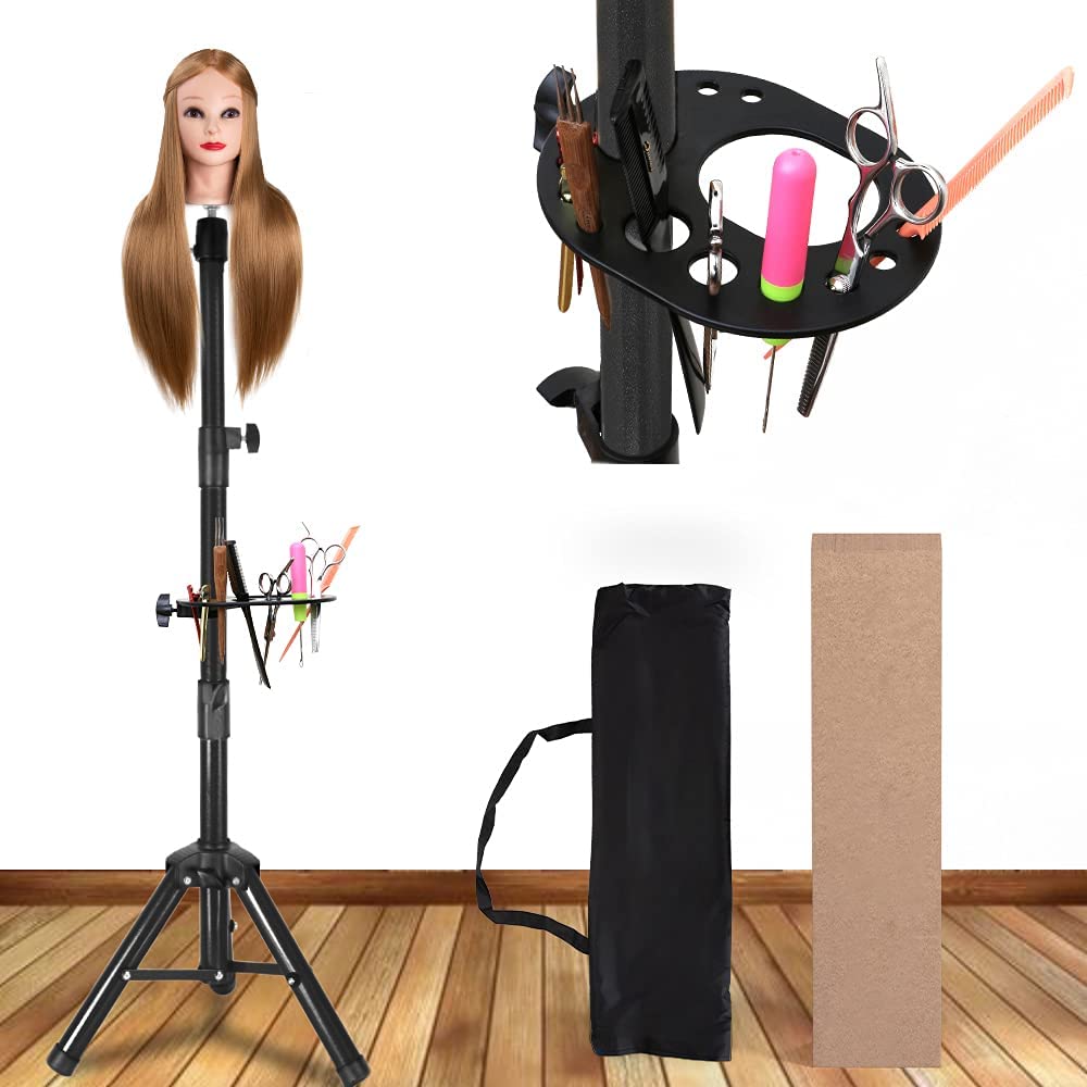 Wig Stand Tripod Mannequin Head Stand Heavy Duty Wig Stand Tripod Cosmetology Mannequin Wig Stand for Styling(Black Tripod With Tray,Maximum Height 55 Inches,Mannequin Head Not Included)