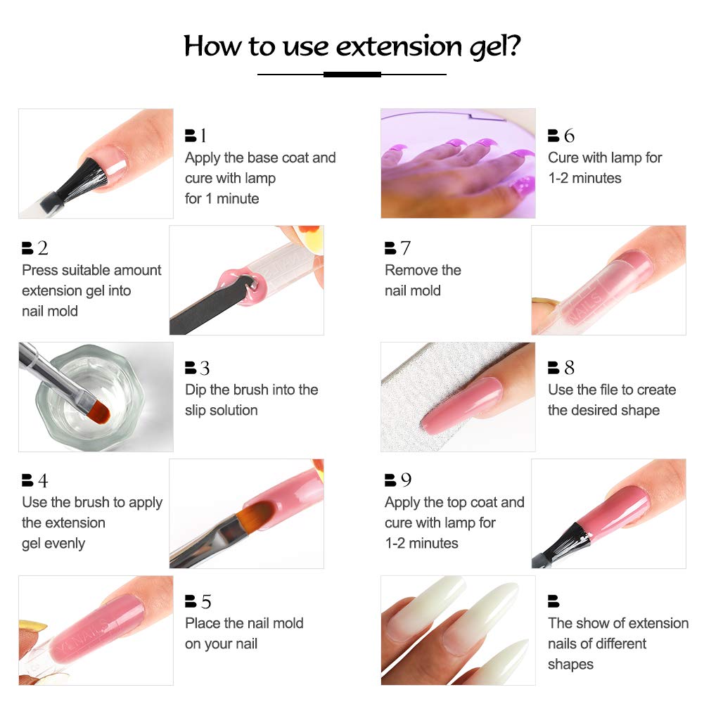 Poly Nail Gel Kit with 36W Nail Lamp 6pcs Builder Extension Gel Slip Solution Base Coat Top Coat Nail Art Design Manicure Tools Decorations