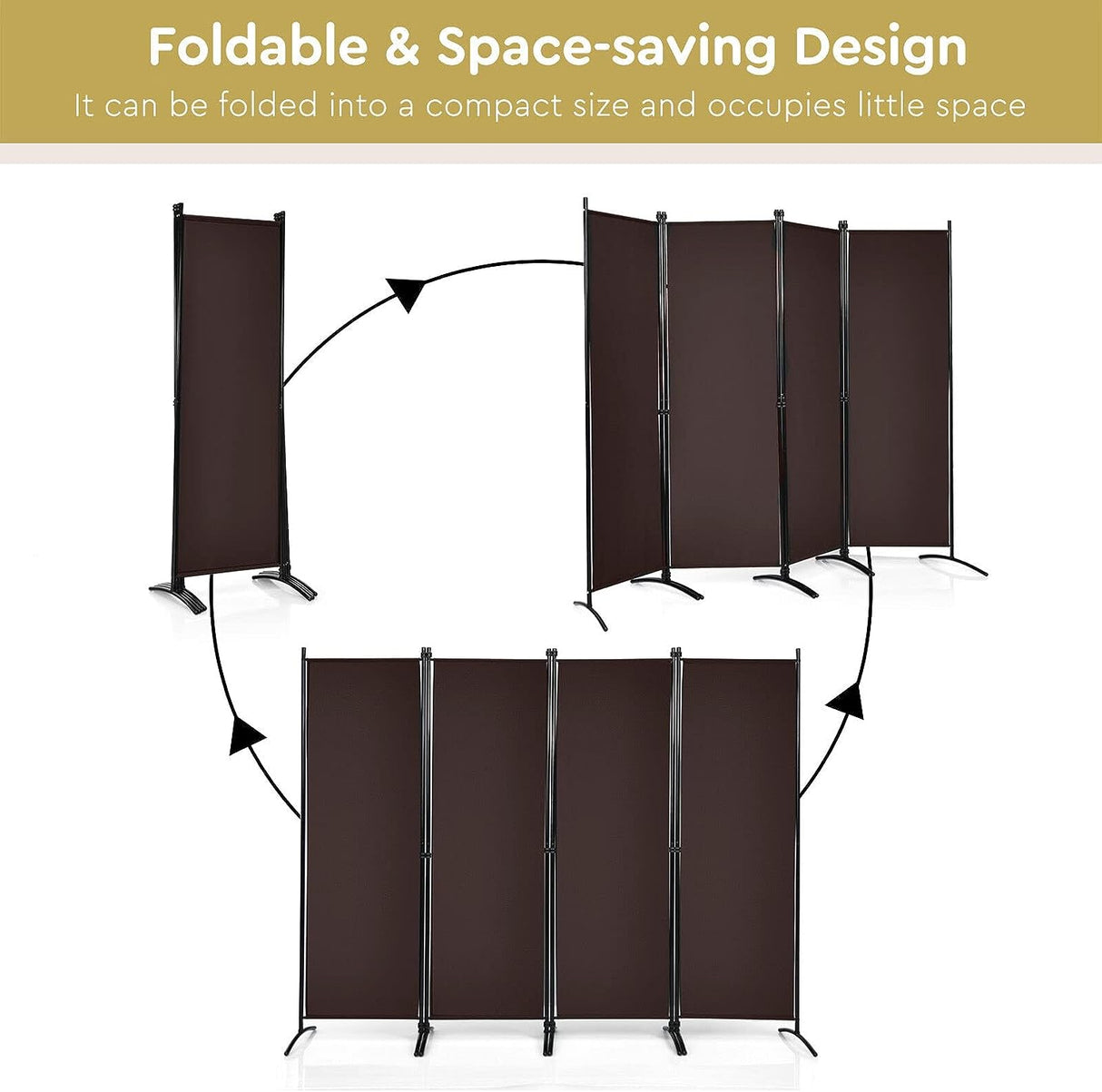 4-Panel Room Divider, Folding Privacy Screen, Portable Fabric Wall Divider and Separator w/ Steel Frame, Indoor & Outdoor Freestanding Privacy Protection for Home, Office, Patio
