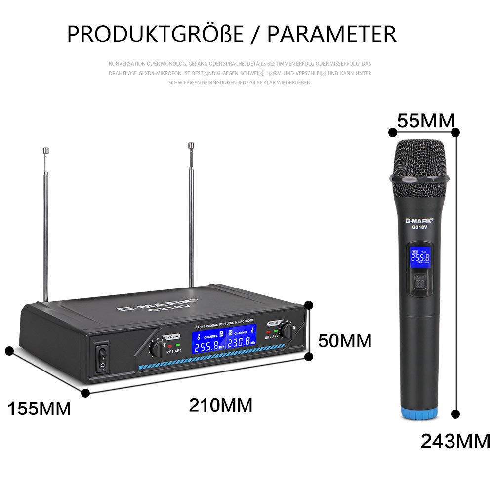 G-MARK G210V Wireless Microphone Set Wireless Microphone Professional 2 Channel Karaoke Microphone for Party Singing in The Church