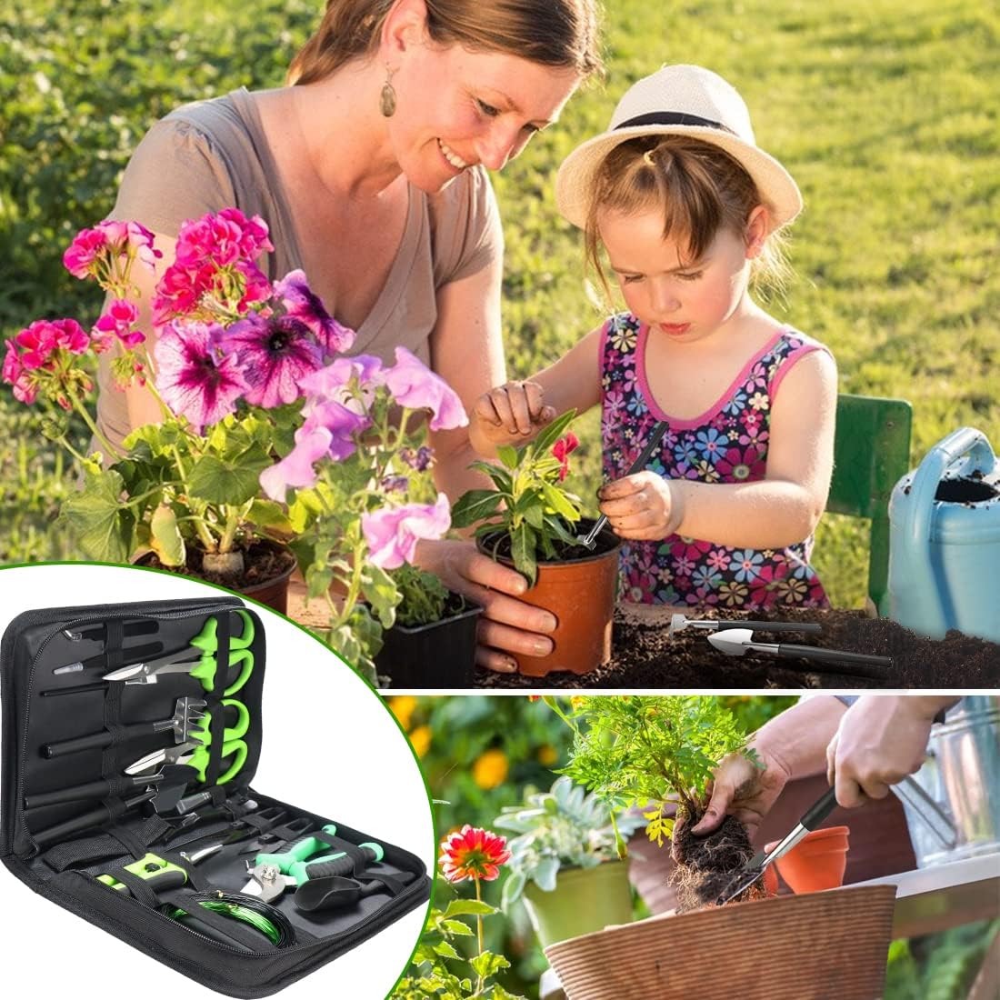 Bonsai Tools Kit, 21 Pcs Gardening Trimming Tools Set Include Pruning Shears, Scissors, Mini Rake, Round and Pointed Shovel &Bonsai Wire, Zip Storage PU Leather Bag,Gardening Gifts for Women,Men