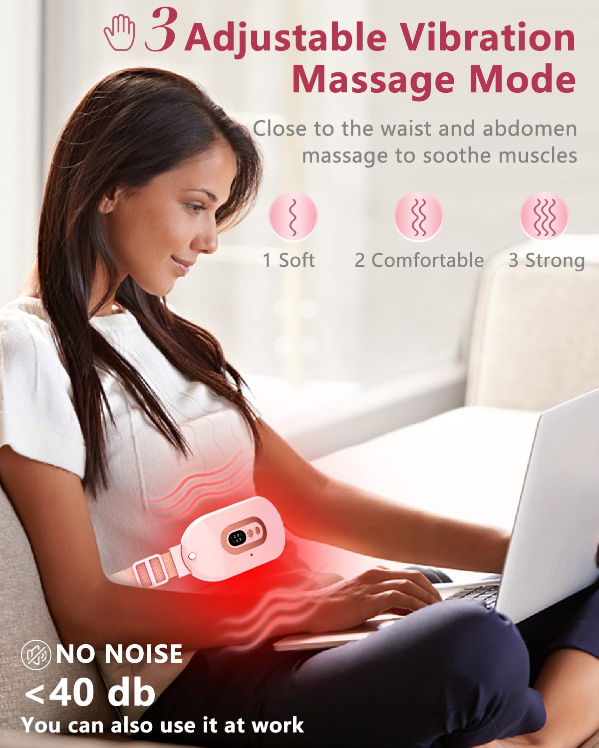 Heating Pads for Cramps-Electric Cordless Menstrual Heating Pad,Portable Pink Period Cramp Simulator Machine,Best USB Battery Operated Heat Pads with Massager for First Period Lower Back Pain Relief